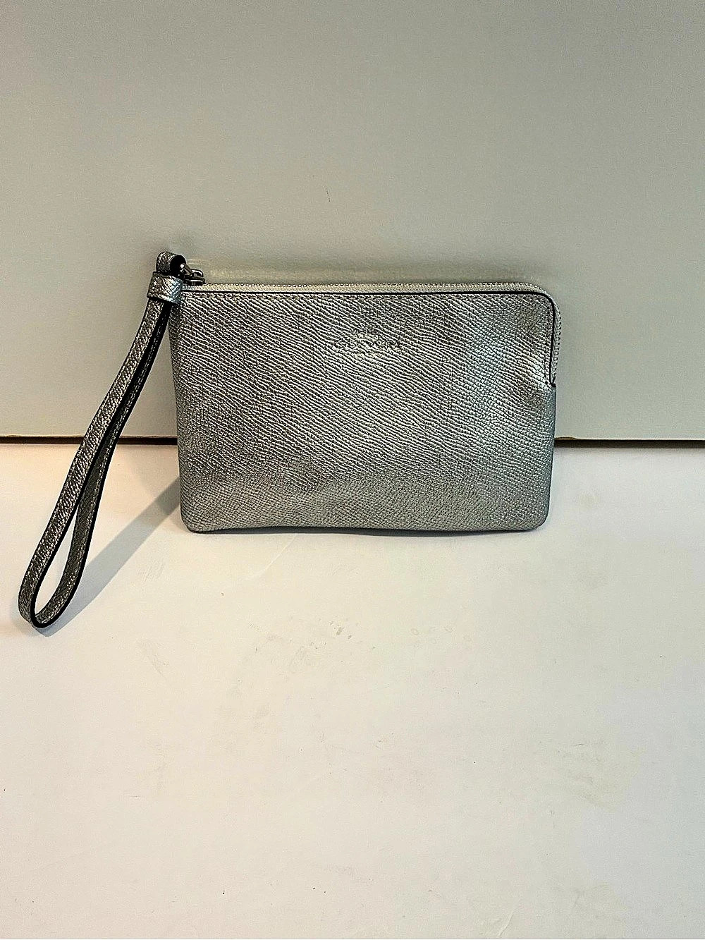 Coach Corner Zip Wristlet in Gray
